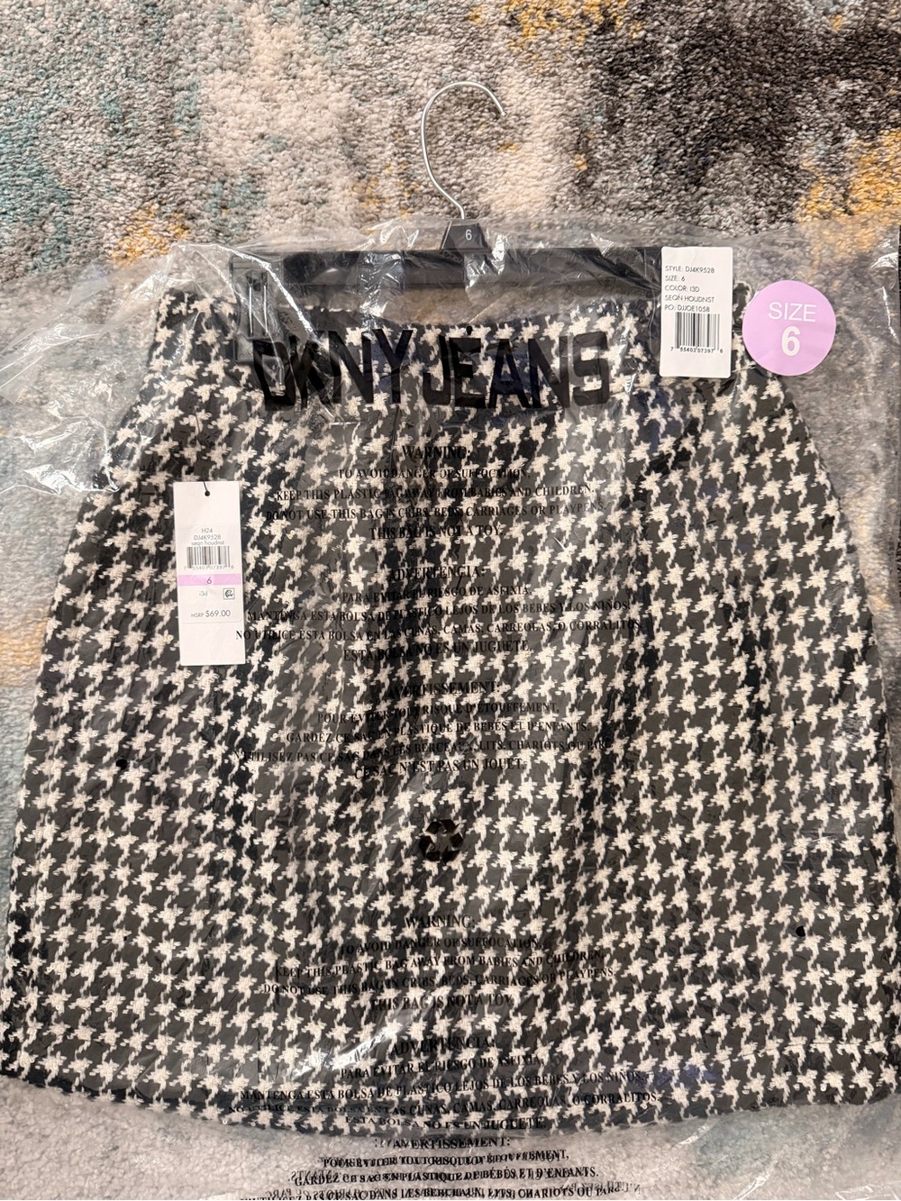 DKNY Black and White Houndstooth Mini Skirt